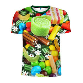 Мужская футболка 3D спортивная с принтом Сладости в Тюмени, 100% полиэстер с улучшенными характеристиками | приталенный силуэт, круглая горловина, широкие плечи, сужается к линии бедра | вкуснотища | вкусняшки | глазурь | жевачка | карамель | карамельки | конфетки | конфеты | леденец | мармеладки | сахар | сладости