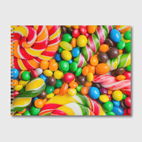 Альбом для рисования с принтом Сладкоежка в Тюмени, 100% бумага
 | матовая бумага, плотность 200 мг. | Тематика изображения на принте: вкуснотища | вкусняшки | глазурь | жевачка | карамель | карамельки | конфетки | конфеты | леденец | мармеладки | сахар | сладости