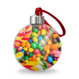 Ёлочный шар с принтом Сладкоежка в Тюмени, Пластик | Диаметр: 77 мм | вкуснотища | вкусняшки | глазурь | жевачка | карамель | карамельки | конфетки | конфеты | леденец | мармеладки | сахар | сладости