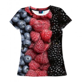 Женская футболка 3D с принтом Сочные ягоды в Тюмени, 100% полиэфир ( синтетическое хлопкоподобное полотно) | прямой крой, круглый вырез горловины, длина до линии бедер | богатый урожай | брусника | ерга | земляника | клубника | клюква | малина | морожка | облепиха | рябина | смородина | сок | сочные плоды | фрукты | черника | черноплодка | шиповник | ягоды