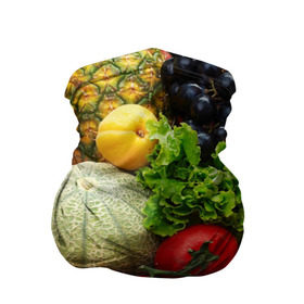 Бандана-труба 3D с принтом Богатый урожай в Тюмени, 100% полиэстер, ткань с особыми свойствами — Activecool | плотность 150‒180 г/м2; хорошо тянется, но сохраняет форму | Тематика изображения на принте: апельсин | баклажан | банан | богатый урожай | виноград | горох | еда | кабачок | капуста | картофель | лимон | морковь | овощи | огурец | перец | персик | помидор | слива | сочные плоды | томат | тыква