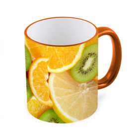 Кружка 3D с принтом Сочные фрукты в Тюмени, керамика | ёмкость 330 мл | апельсин | грейпфрут | десерт | дольки | киви | кусочки фруктов | лайм | лимон | разрез | сечение | фреш | фрукты | цитрусовые
