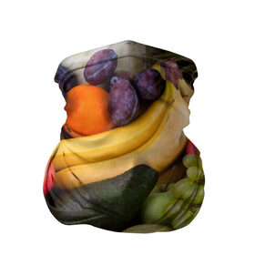 Бандана-труба 3D с принтом Спелые фрукты в Тюмени, 100% полиэстер, ткань с особыми свойствами — Activecool | плотность 150‒180 г/м2; хорошо тянется, но сохраняет форму | ананас | арбуз | банан | богатый урожай | виноград | горох | груша | еда | капуста | картофель | лук | морковь | овощи | огурец | перец | персик | слива | сочные плоды | томат | фасоль | фрукты | яблоко