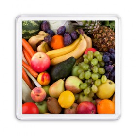 Магнит 55*55 с принтом Спелые фрукты в Тюмени, Пластик | Размер: 65*65 мм; Размер печати: 55*55 мм | Тематика изображения на принте: ананас | арбуз | банан | богатый урожай | виноград | горох | груша | еда | капуста | картофель | лук | морковь | овощи | огурец | перец | персик | слива | сочные плоды | томат | фасоль | фрукты | яблоко