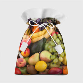 Подарочный 3D мешок с принтом Спелые фрукты в Тюмени, 100% полиэстер | Размер: 29*39 см | Тематика изображения на принте: ананас | арбуз | банан | богатый урожай | виноград | горох | груша | еда | капуста | картофель | лук | морковь | овощи | огурец | перец | персик | слива | сочные плоды | томат | фасоль | фрукты | яблоко