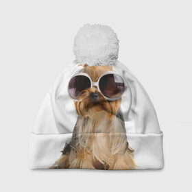Шапка 3D c помпоном с принтом Модница в Тюмени, 100% полиэстер | универсальный размер, печать по всей поверхности изделия | fashion | животное | красавица | лучший друг | модница | няша | очки | причёска | собака | собачка | щенок | щеночек