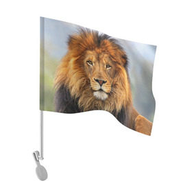 Флаг для автомобиля с принтом Красавец лев в Тюмени, 100% полиэстер | Размер: 30*21 см | lion | грива | дикая кошка | добыча | животное | зверь | клыки | когти | король джунглей | лев | мясо | хищник | царь зверей