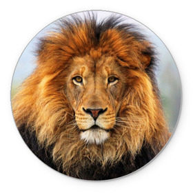 Коврик круглый с принтом Красавец лев в Тюмени, резина и полиэстер | круглая форма, изображение наносится на всю лицевую часть | Тематика изображения на принте: lion | грива | дикая кошка | добыча | животное | зверь | клыки | когти | король джунглей | лев | мясо | хищник | царь зверей