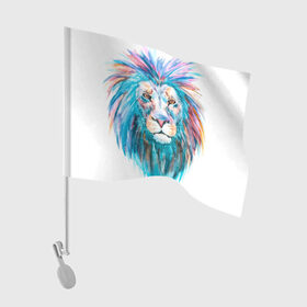 Флаг для автомобиля с принтом Живописный лев в Тюмени, 100% полиэстер | Размер: 30*21 см | lion | грива | дикая кошка | добыча | животное | зверь | искусство | картина | клыки | когти | король джунглей | лев | макет | мясо | набросок | портрет | хищник | царь зверей | эскиз