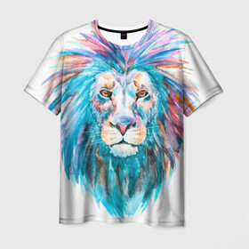 Мужская футболка 3D с принтом Живописный лев в Тюмени, 100% полиэфир | прямой крой, круглый вырез горловины, длина до линии бедер | lion | грива | дикая кошка | добыча | животное | зверь | искусство | картина | клыки | когти | король джунглей | лев | макет | мясо | набросок | портрет | хищник | царь зверей | эскиз