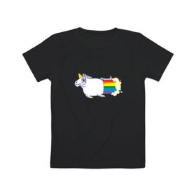 Детская футболка хлопок с принтом Радужный Единорожек в Тюмени, 100% хлопок | круглый вырез горловины, полуприлегающий силуэт, длина до линии бедер | Тематика изображения на принте: единорог | лошадь | радуга
