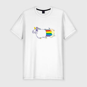 Мужская футболка премиум с принтом Радужный Единорожек в Тюмени, 92% хлопок, 8% лайкра | приталенный силуэт, круглый вырез ворота, длина до линии бедра, короткий рукав | единорог | лошадь | радуга