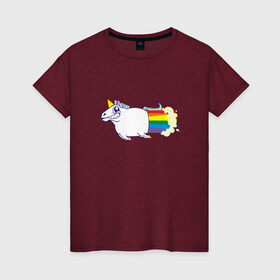 Женская футболка хлопок с принтом Радужный Единорожек в Тюмени, 100% хлопок | прямой крой, круглый вырез горловины, длина до линии бедер, слегка спущенное плечо | единорог | лошадь | радуга