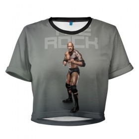 Женская футболка 3D укороченная с принтом The Rock WWE в Тюмени, 100% полиэстер | круглая горловина, длина футболки до линии талии, рукава с отворотами | dwayne johnson | the rock | wwe | рестлинг | спорт