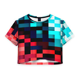 Женская футболка 3D укороченная с принтом Pixel Color в Тюмени, 100% полиэстер | круглая горловина, длина футболки до линии талии, рукава с отворотами | 