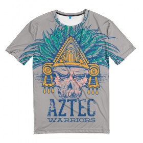 Мужская футболка 3D с принтом Aztec Warriors в Тюмени, 100% полиэфир | прямой крой, круглый вырез горловины, длина до линии бедер | античный | ацтеки | гранж | живопись | культура | майя | орнамент | ретро | старинный | элемент