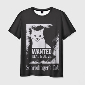 Мужская футболка 3D с принтом Wanted Cat в Тюмени, 100% полиэфир | прямой крой, круглый вырез горловины, длина до линии бедер | белое | котик | кошка | надписи | новинки | прикольные | рисунок | черное