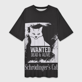 Платье-футболка 3D с принтом Wanted Cat в Тюмени,  |  | белое | котик | кошка | надписи | новинки | прикольные | рисунок | черное