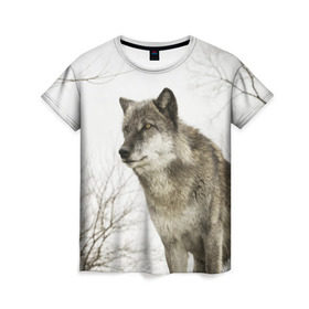 Женская футболка 3D с принтом Волк во весь рост в Тюмени, 100% полиэфир ( синтетическое хлопкоподобное полотно) | прямой крой, круглый вырез горловины, длина до линии бедер | волк | хищник