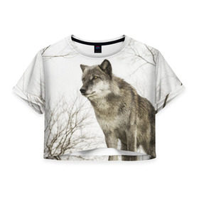 Женская футболка 3D укороченная с принтом Волк во весь рост в Тюмени, 100% полиэстер | круглая горловина, длина футболки до линии талии, рукава с отворотами | волк | хищник