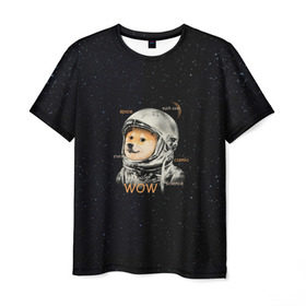 Мужская футболка 3D с принтом Doge в Тюмени, 100% полиэфир | прямой крой, круглый вырез горловины, длина до линии бедер | dog | doge | mem | memes | space | wow | доге | космос | мемы | собака