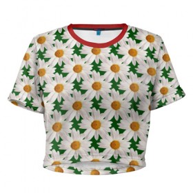 Женская футболка 3D укороченная с принтом Ромашки в Тюмени, 100% полиэстер | круглая горловина, длина футболки до линии талии, рукава с отворотами | лето | природа | цветы