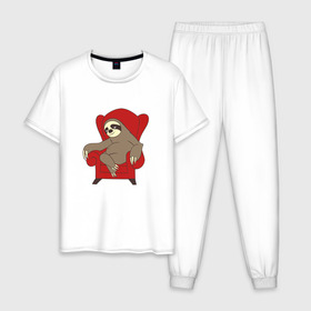 Мужская пижама хлопок с принтом Ленивец в Тюмени, 100% хлопок | брюки и футболка прямого кроя, без карманов, на брюках мягкая резинка на поясе и по низу штанин
 | крутой | ленивец | лень
