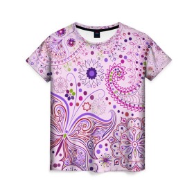 Женская футболка 3D с принтом Lady Butterfly в Тюмени, 100% полиэфир ( синтетическое хлопкоподобное полотно) | прямой крой, круглый вырез горловины, длина до линии бедер | винтаж | воздушный | индийские | кружева | новинки | узор | цветок | цветочный | этнические