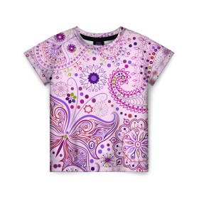 Детская футболка 3D с принтом Lady Butterfly в Тюмени, 100% гипоаллергенный полиэфир | прямой крой, круглый вырез горловины, длина до линии бедер, чуть спущенное плечо, ткань немного тянется | винтаж | воздушный | индийские | кружева | новинки | узор | цветок | цветочный | этнические