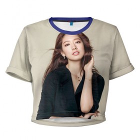 Женская футболка 3D укороченная с принтом Song Hye Kyo в Тюмени, 100% полиэстер | круглая горловина, длина футболки до линии талии, рукава с отворотами | дорама