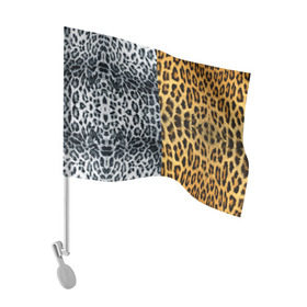 Флаг для автомобиля с принтом Леопард/Снежный Барс в Тюмени, 100% полиэстер | Размер: 30*21 см | textures | барс | животное | леопард | пятна | снежный | текстура | чёрное с белым