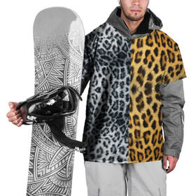 Накидка на куртку 3D с принтом Леопард/Снежный Барс в Тюмени, 100% полиэстер |  | textures | барс | животное | леопард | пятна | снежный | текстура | чёрное с белым