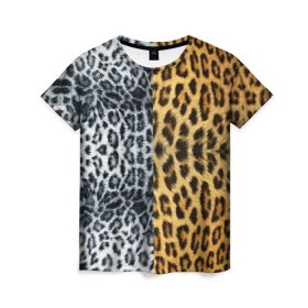 Женская футболка 3D с принтом Леопард/Снежный Барс в Тюмени, 100% полиэфир ( синтетическое хлопкоподобное полотно) | прямой крой, круглый вырез горловины, длина до линии бедер | textures | барс | животное | леопард | пятна | снежный | текстура | чёрное с белым