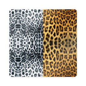 Магнит виниловый Квадрат с принтом Леопард/Снежный Барс в Тюмени, полимерный материал с магнитным слоем | размер 9*9 см, закругленные углы | textures | барс | животное | леопард | пятна | снежный | текстура | чёрное с белым