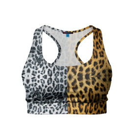 Женский спортивный топ 3D с принтом Леопард/Снежный Барс в Тюмени, 82% полиэстер, 18% спандекс Ткань безопасна для здоровья, позволяет коже дышать, не мнется и не растягивается |  | textures | барс | животное | леопард | пятна | снежный | текстура | чёрное с белым