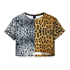 Женская футболка 3D укороченная с принтом Леопард/Снежный Барс в Тюмени, 100% полиэстер | круглая горловина, длина футболки до линии талии, рукава с отворотами | textures | барс | животное | леопард | пятна | снежный | текстура | чёрное с белым