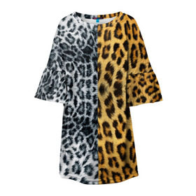 Детское платье 3D с принтом Леопард/Снежный Барс в Тюмени, 100% полиэстер | прямой силуэт, чуть расширенный к низу. Круглая горловина, на рукавах — воланы | textures | барс | животное | леопард | пятна | снежный | текстура | чёрное с белым