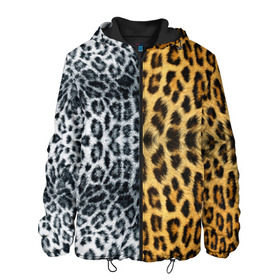 Мужская куртка 3D с принтом Леопард/Снежный Барс в Тюмени, ткань верха — 100% полиэстер, подклад — флис | прямой крой, подол и капюшон оформлены резинкой с фиксаторами, два кармана без застежек по бокам, один большой потайной карман на груди. Карман на груди застегивается на липучку | textures | барс | животное | леопард | пятна | снежный | текстура | чёрное с белым