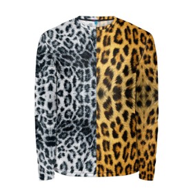 Мужской лонгслив 3D с принтом Леопард/Снежный Барс в Тюмени, 100% полиэстер | длинные рукава, круглый вырез горловины, полуприлегающий силуэт | textures | барс | животное | леопард | пятна | снежный | текстура | чёрное с белым