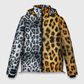 Мужская зимняя куртка 3D с принтом Леопард Снежный Барс в Тюмени, верх — 100% полиэстер; подкладка — 100% полиэстер; утеплитель — 100% полиэстер | длина ниже бедра, свободный силуэт Оверсайз. Есть воротник-стойка, отстегивающийся капюшон и ветрозащитная планка. 

Боковые карманы с листочкой на кнопках и внутренний карман на молнии. | Тематика изображения на принте: textures | барс | животное | леопард | пятна | снежный | текстура | чёрное с белым