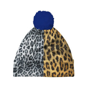 Шапка 3D c помпоном с принтом Леопард/Снежный Барс в Тюмени, 100% полиэстер | универсальный размер, печать по всей поверхности изделия | textures | барс | животное | леопард | пятна | снежный | текстура | чёрное с белым