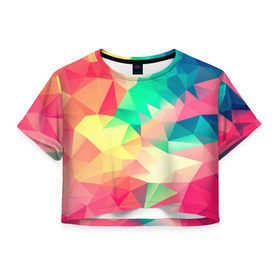 Женская футболка 3D укороченная с принтом Frenza в Тюмени, 100% полиэстер | круглая горловина, длина футболки до линии талии, рукава с отворотами | геометрия | полигоны | разноцветный яркий