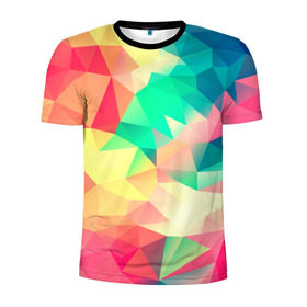 Мужская футболка 3D спортивная с принтом Frenza в Тюмени, 100% полиэстер с улучшенными характеристиками | приталенный силуэт, круглая горловина, широкие плечи, сужается к линии бедра | геометрия | полигоны | разноцветный яркий