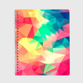 Тетрадь Frenza: в Тюмени, 100% бумага | 48 листов, плотность листов — 60 г/м2, плотность картонной обложки — 250 г/м2. Листы скреплены сбоку удобной пружинной спиралью. Уголки страниц и обложки скругленные. Цвет линий — светло-серый
 | Тематика изображения на принте: геометрия | полигоны | разноцветный яркий