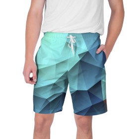 Мужские шорты 3D с принтом Polygon blue в Тюмени,  полиэстер 100% | прямой крой, два кармана без застежек по бокам. Мягкая трикотажная резинка на поясе, внутри которой широкие завязки. Длина чуть выше колен | полигон | текстура