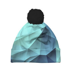 Шапка 3D c помпоном с принтом Polygon blue в Тюмени, 100% полиэстер | универсальный размер, печать по всей поверхности изделия | полигон | текстура