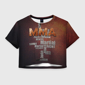 Женская футболка 3D укороченная с принтом MMA в Тюмени, 100% полиэстер | круглая горловина, длина футболки до линии талии, рукава с отворотами | judo | mixed | mma | sambo | wrestling