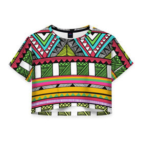 Женская футболка 3D укороченная с принтом Зимбабве в Тюмени, 100% полиэстер | круглая горловина, длина футболки до линии талии, рукава с отворотами | Тематика изображения на принте: африка | орнамент | этнический | этно