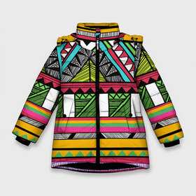 Зимняя куртка для девочек 3D с принтом Зимбабве в Тюмени, ткань верха — 100% полиэстер; подклад — 100% полиэстер, утеплитель — 100% полиэстер. | длина ниже бедра, удлиненная спинка, воротник стойка и отстегивающийся капюшон. Есть боковые карманы с листочкой на кнопках, утяжки по низу изделия и внутренний карман на молнии. 

Предусмотрены светоотражающий принт на спинке, радужный светоотражающий элемент на пуллере молнии и на резинке для утяжки. | Тематика изображения на принте: африка | орнамент | этнический | этно