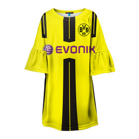 Детское платье 3D с принтом Borussia Dortmund в Тюмени, 100% полиэстер | прямой силуэт, чуть расширенный к низу. Круглая горловина, на рукавах — воланы | Тематика изображения на принте: боруссия | дортмунд